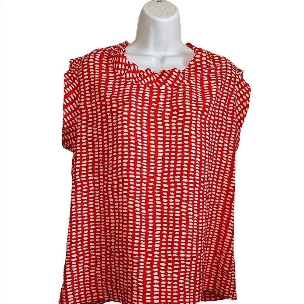 CAbi Women's Madeline Orange Cream Dot Blouse short sleeve shirt Madeline Dot